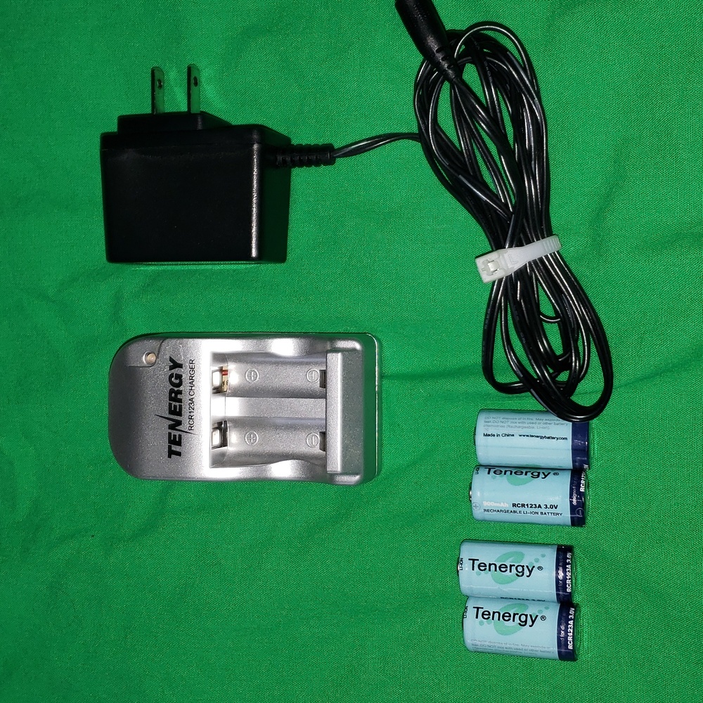 Tenergy RCR123A 3.0V Charger with Power Adapter and 4 Batteries